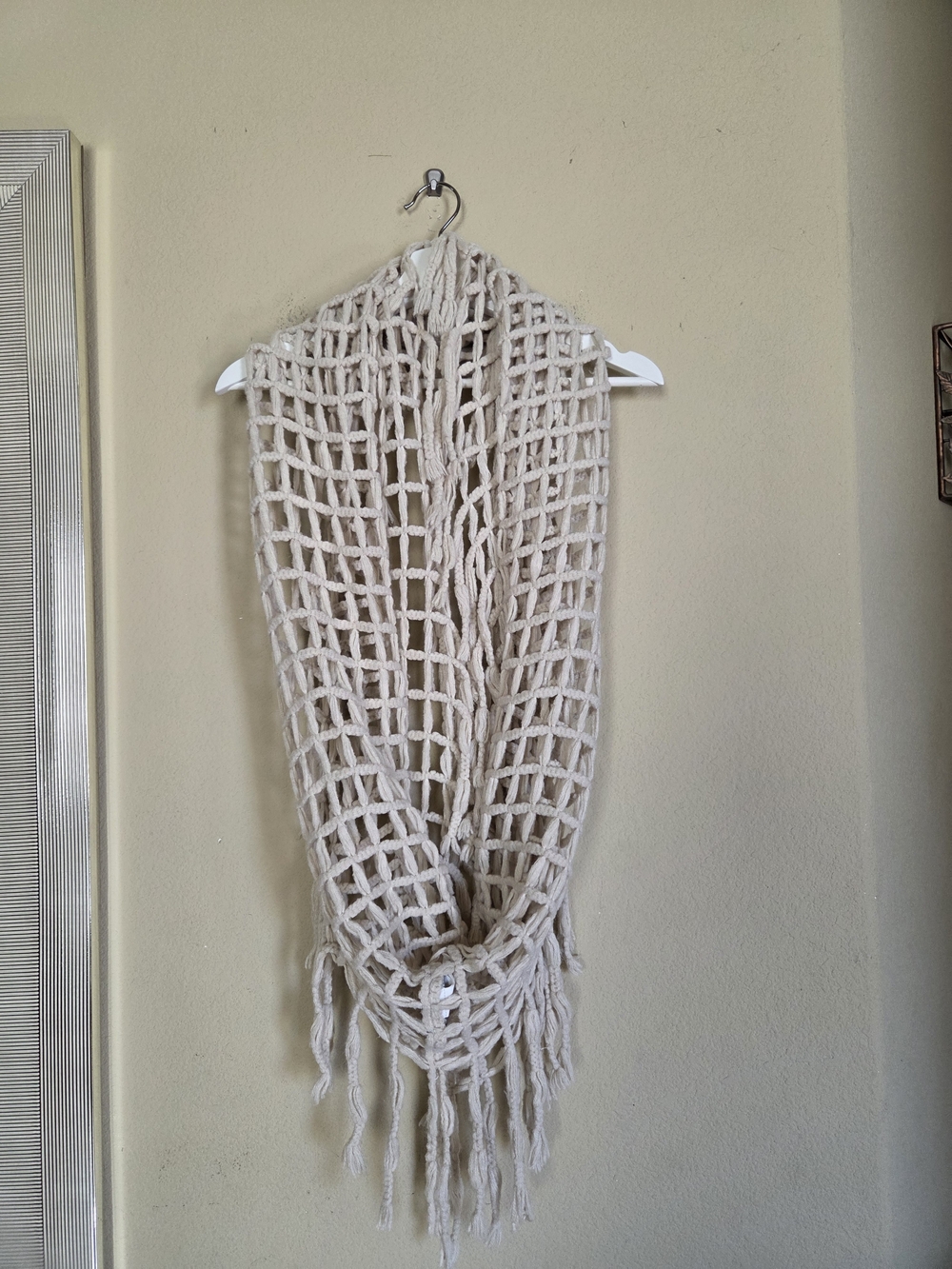 Cotton On Open-Weave Fringe Scarf in Cream